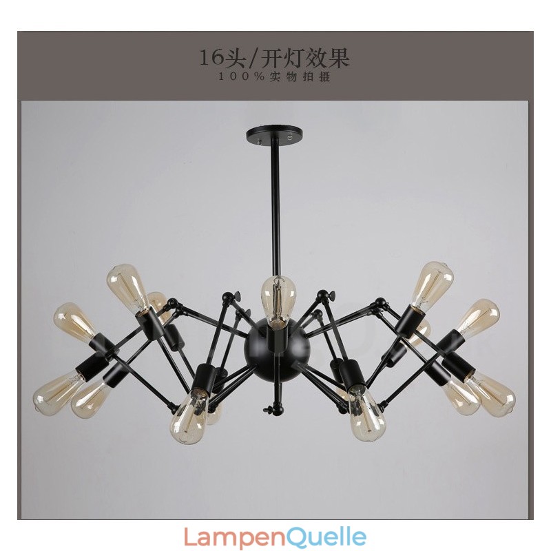 Schwarzes Retro Vintage Metall 8 Licht Single Tier Kronleuchter Licht