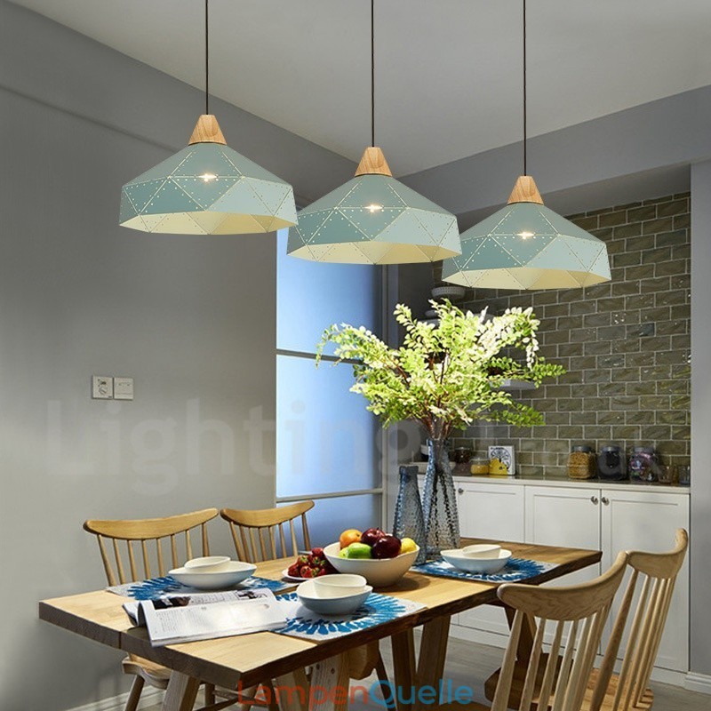 Moderne Pendelleuchte aus Metall mit 1 Licht, Holz