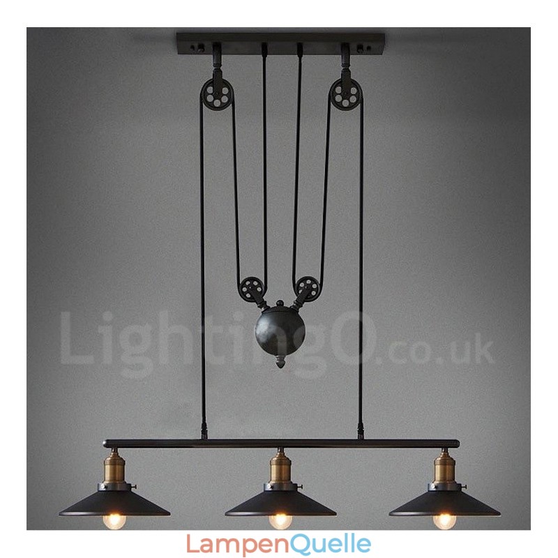 3-flammige Pendelleuchte aus Metall im Vintage-Stil