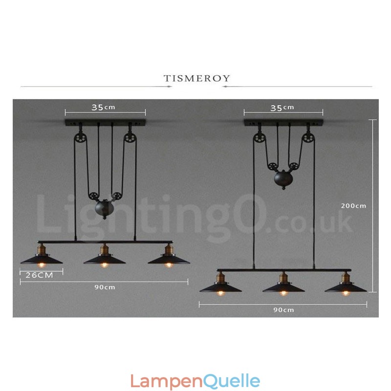 3-flammige Pendelleuchte aus Metall im Vintage-Stil