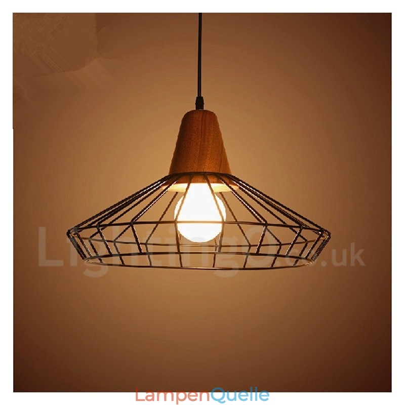 Vintage Pendelleuchte aus Metall und Holz