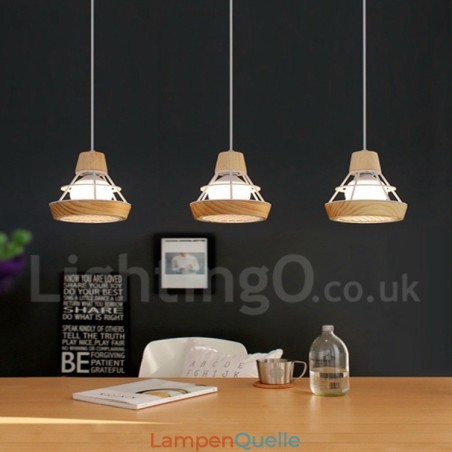 Esszimmer-Pendelleuchte aus Metall und Holz Esszimmer-Pendelleuchte aus Metall und Holz
