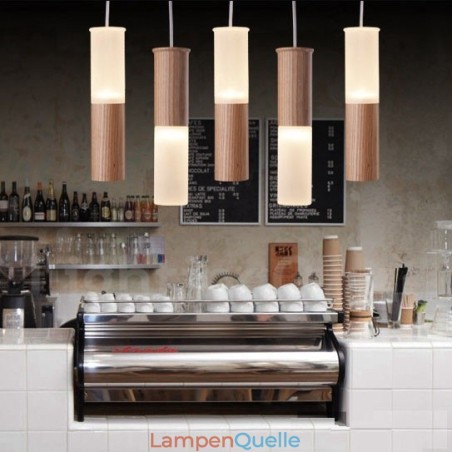 Moderne zeitgenössische 5-flammige Pendelleuchte aus Holz Moderne zeitgenössische 5-flammige Pendelleuchte aus Holz