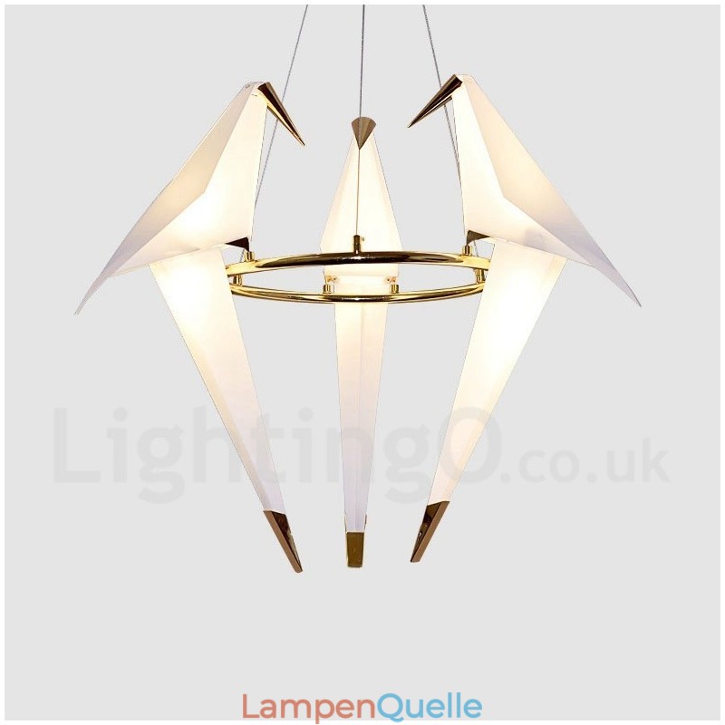 Moderne zeitgenössische Papierkranich-Pendelleuchte mit 3 Lichtern