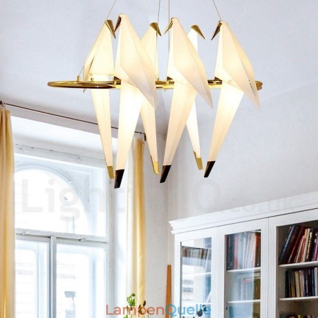 Moderne zeitgenössische Papierkranich-Pendelleuchte mit 6 Lichtern Moderne zeitgenössische Papierkranich-Pendelleuchte mit 6 Lichtern
