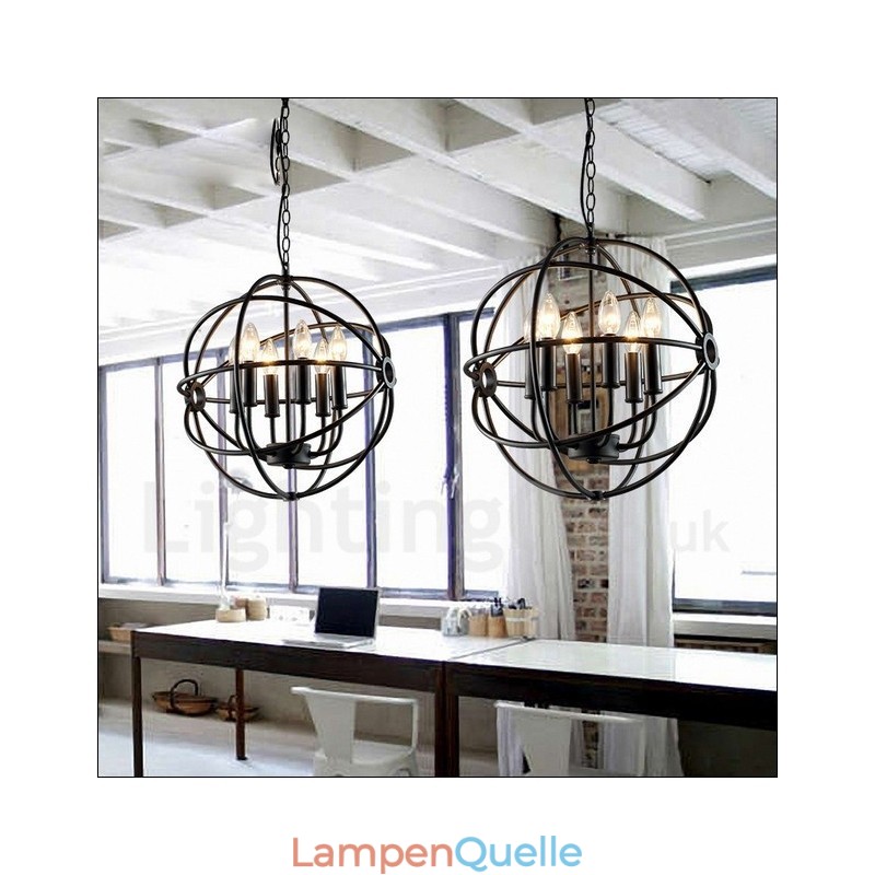 6-flammige Pendelleuchte im Vintage-Stil aus Metall