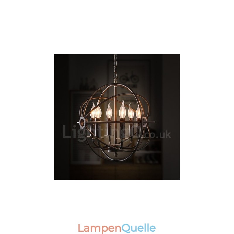 6-flammige Pendelleuchte im Vintage-Stil aus Metall