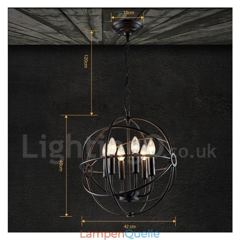 6-flammige Pendelleuchte im Vintage-Stil aus Metall