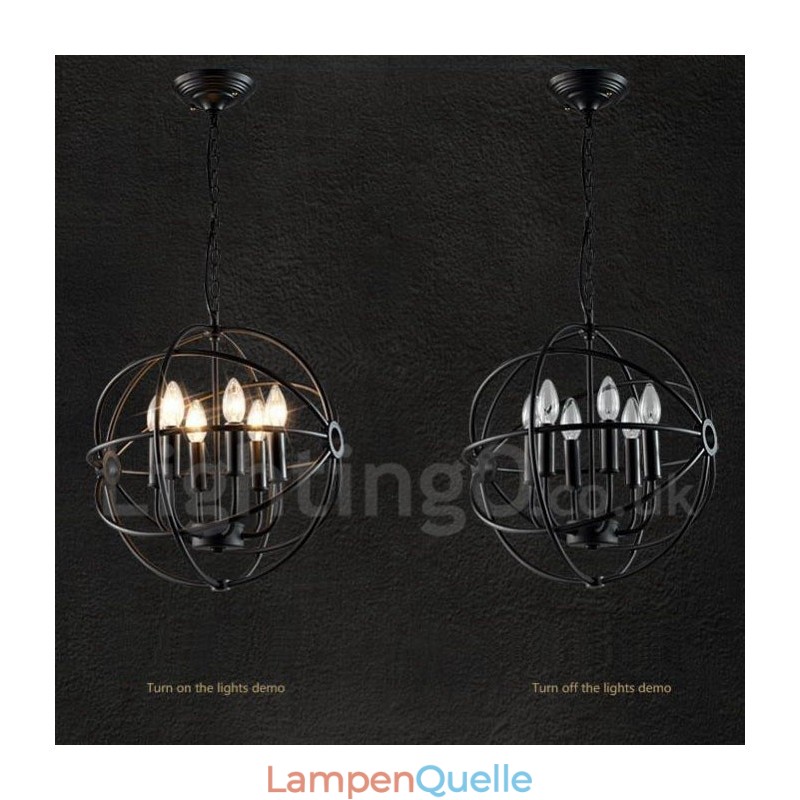 6-flammige Pendelleuchte im Vintage-Stil aus Metall