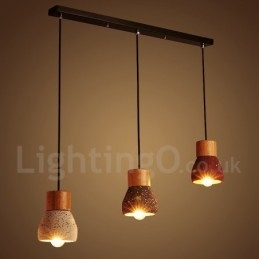 Moderne zeitgenössische 1 Licht Holz Concrte Pendelleuchte
