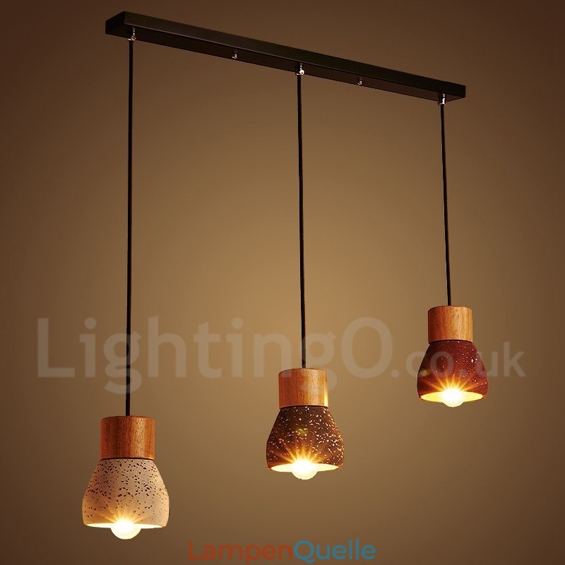 Moderne zeitgenössische 1 Licht Holz Concrte Pendelleuchte