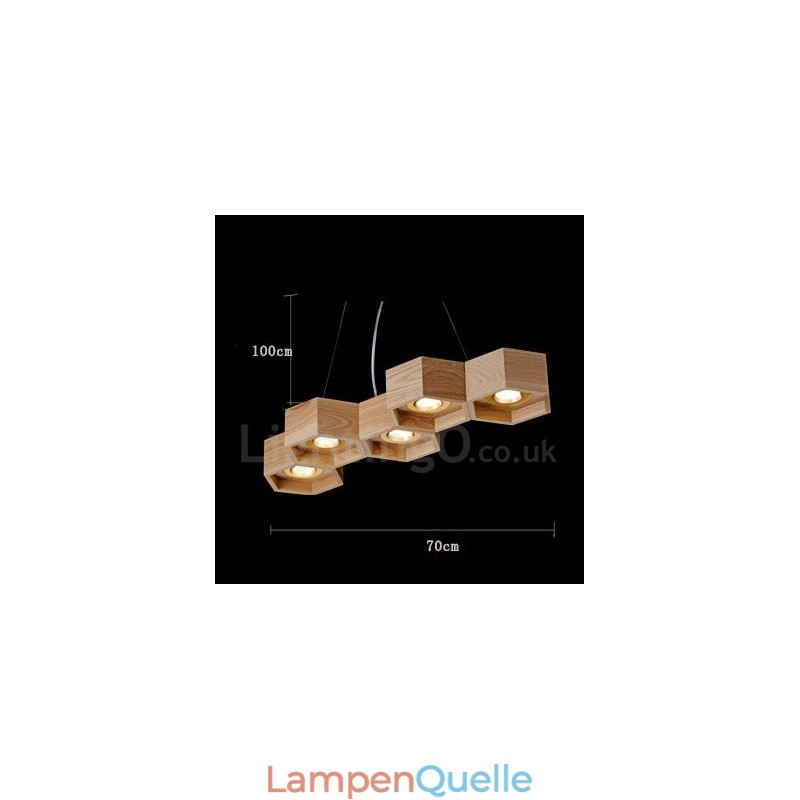 5-flammige Pendelleuchte aus Holz, modern und zeitgenössisch