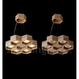 Moderne Pendelleuchte aus Holz mit 6 Lichtern