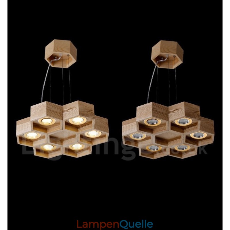 Moderne Pendelleuchte aus Holz mit 6 Lichtern