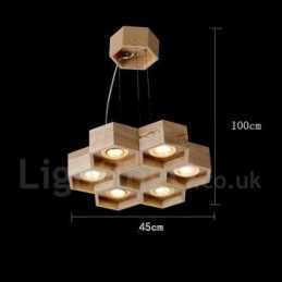Moderne Pendelleuchte aus Holz mit 6 Lichtern