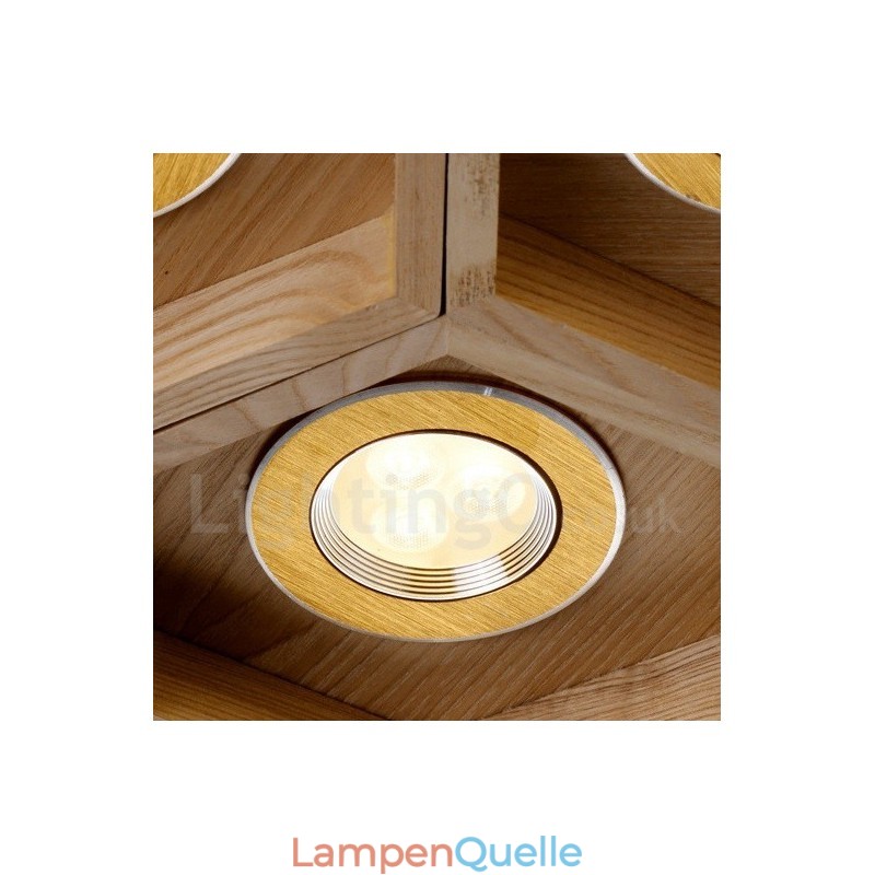 Moderne Pendelleuchte aus Holz mit 6 Lichtern