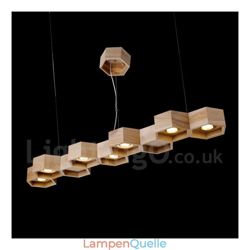 7-flammige Pendelleuchte aus Holz, modern und zeitgenössisch