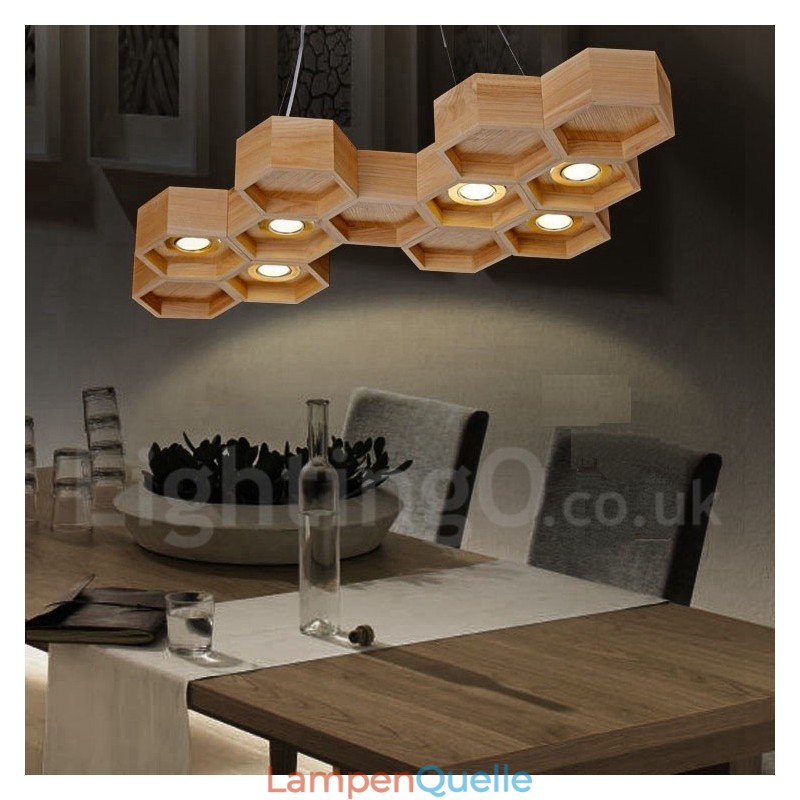 Moderne Pendelleuchte aus Holz mit 6 Lichtern