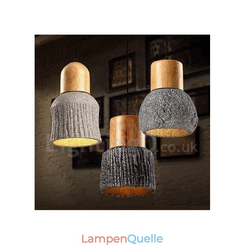 Retro Vintage Holz Beton Pendelleuchte