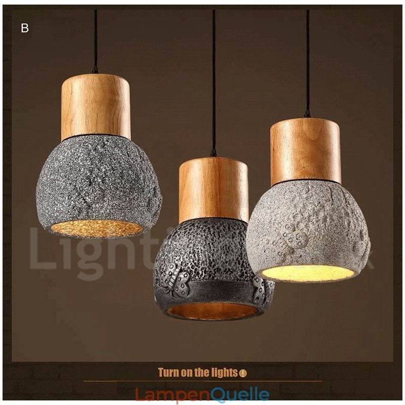 Retro Vintage Holz Beton Pendelleuchte