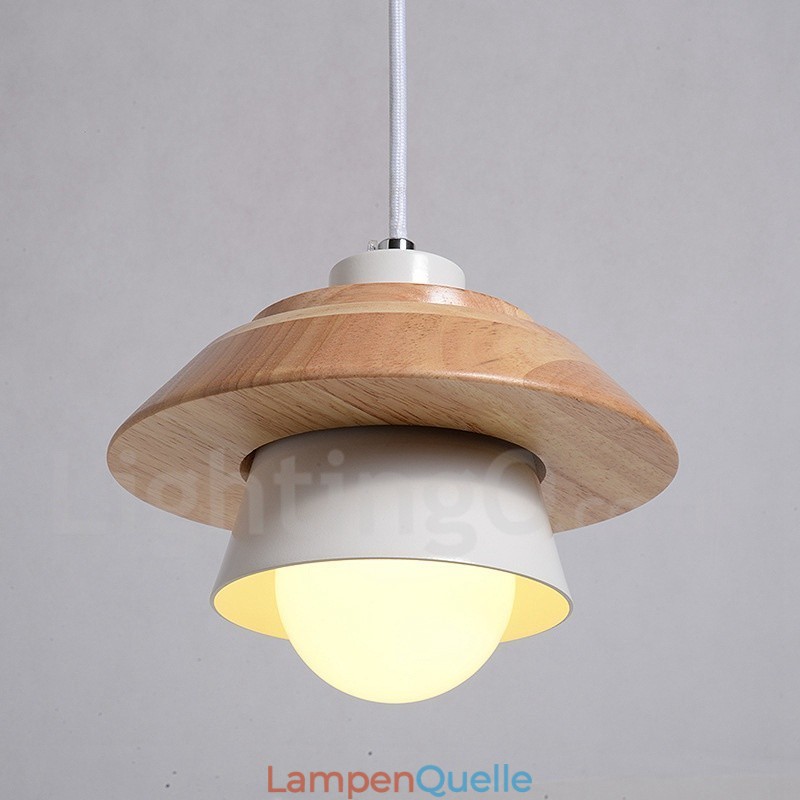 Pendelleuchte aus Metall und Holz mit 1 Licht