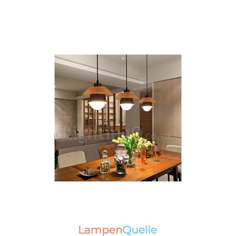 Pendelleuchte aus Metall und Holz mit 1 Licht