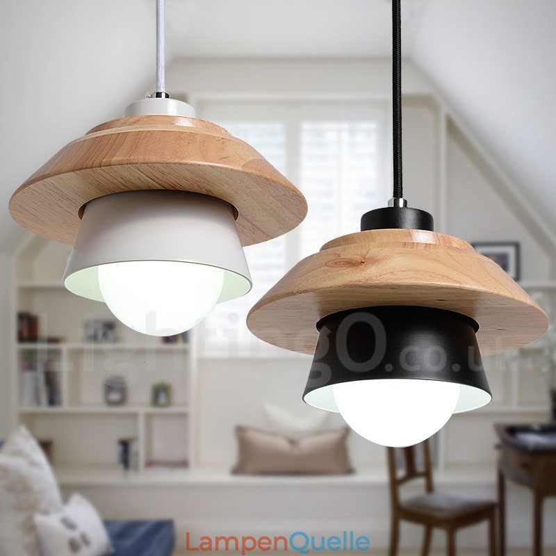 Pendelleuchte aus Metall und Holz mit 1 Licht