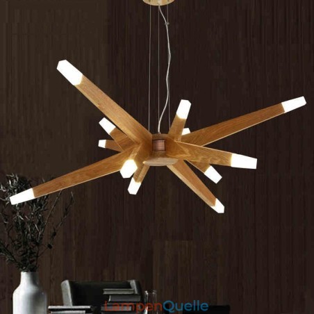 Moderne zeitgenössische Pendelleuchte aus Holz mit 12 Lichtern Moderne zeitgenössische Pendelleuchte aus Holz mit 12 Lichtern