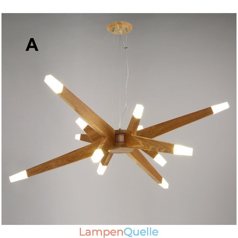 Moderne zeitgenössische Pendelleuchte aus Holz mit 12 Lichtern