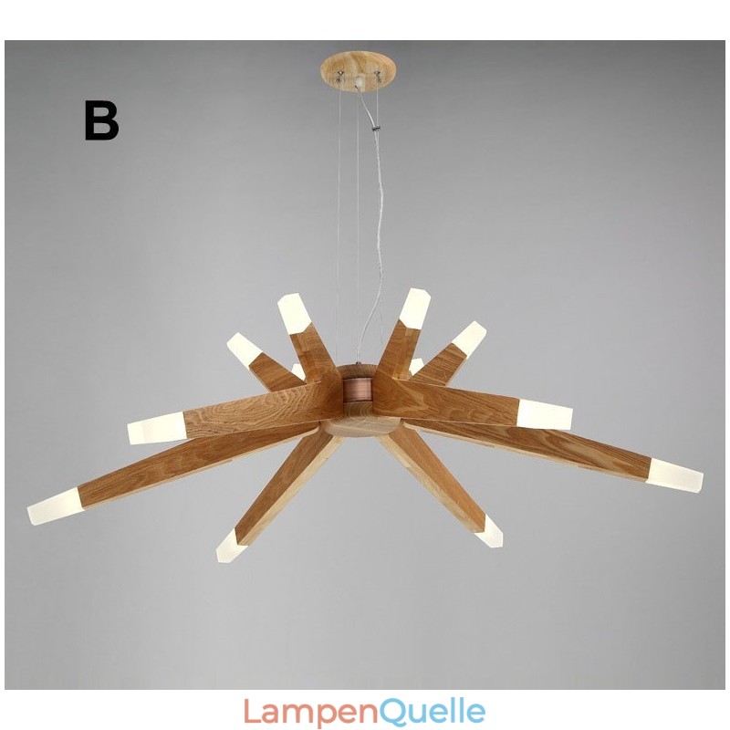 Moderne zeitgenössische Pendelleuchte aus Holz mit 12 Lichtern
