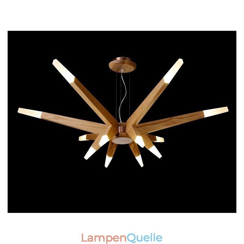 Moderne zeitgenössische Pendelleuchte aus Holz mit 12 Lichtern
