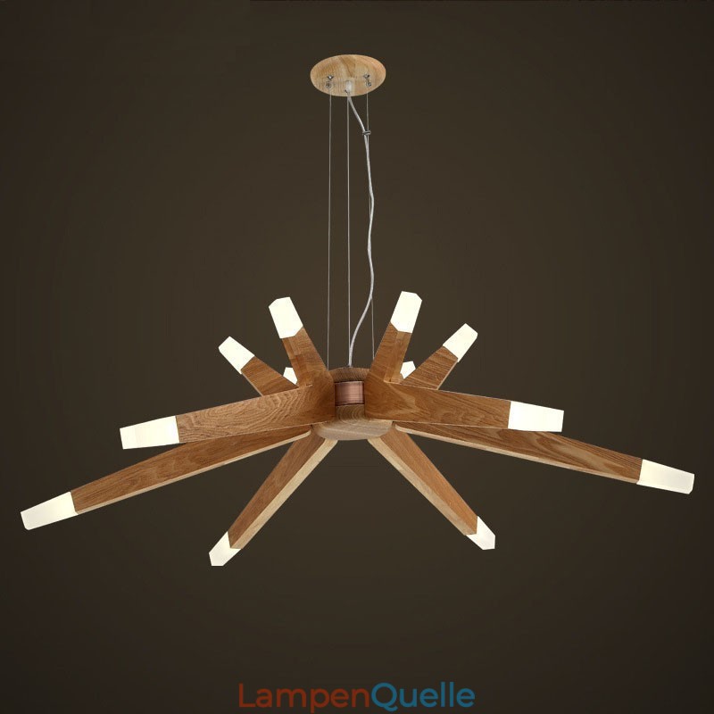 Moderne zeitgenössische Pendelleuchte aus Holz mit 12 Lichtern
