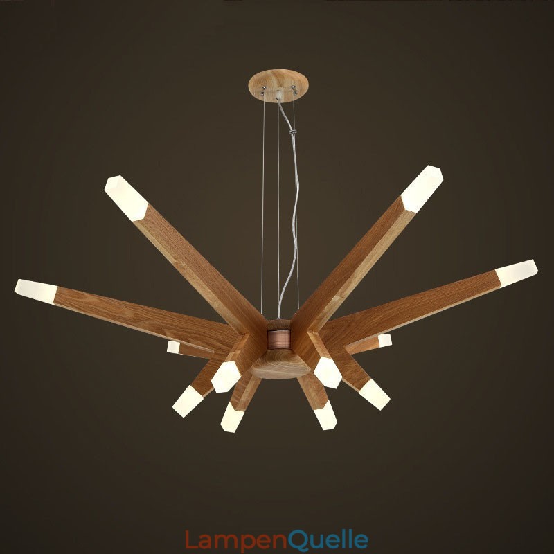 Moderne zeitgenössische Pendelleuchte aus Holz mit 12 Lichtern