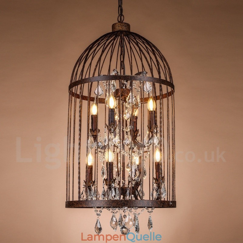 Retro Vintage Metall 8 Licht Vogelkäfig Pendelleuchte
