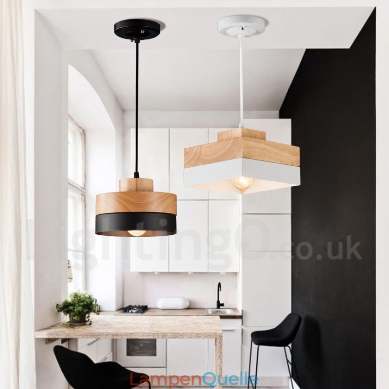 Moderne zeitgenössische Holz Metall Holz Pendelleuchte