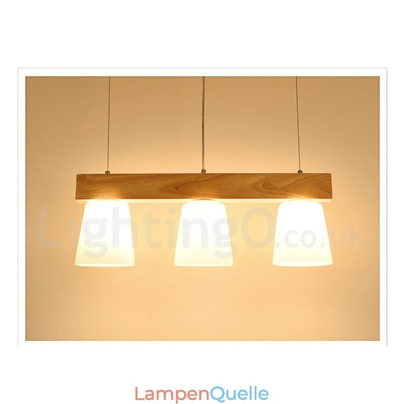 Moderne Pendelleuchte aus Holz mit 3 Lichtern