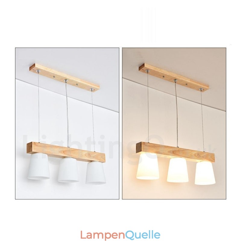 Moderne Pendelleuchte aus Holz mit 3 Lichtern
