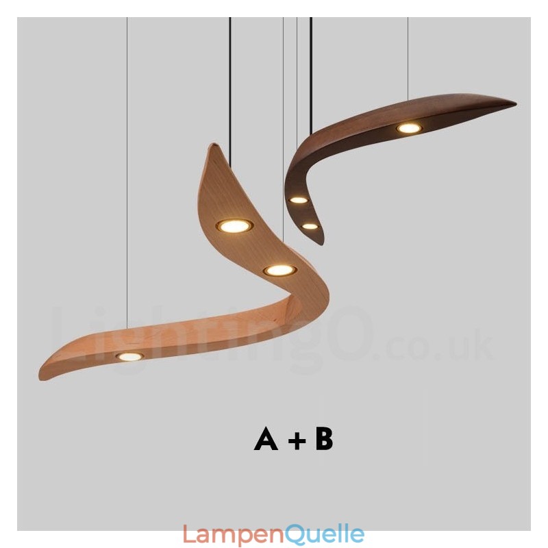 Moderne zeitgenössische Pendelleuchte aus Holz mit 3 Lichtern