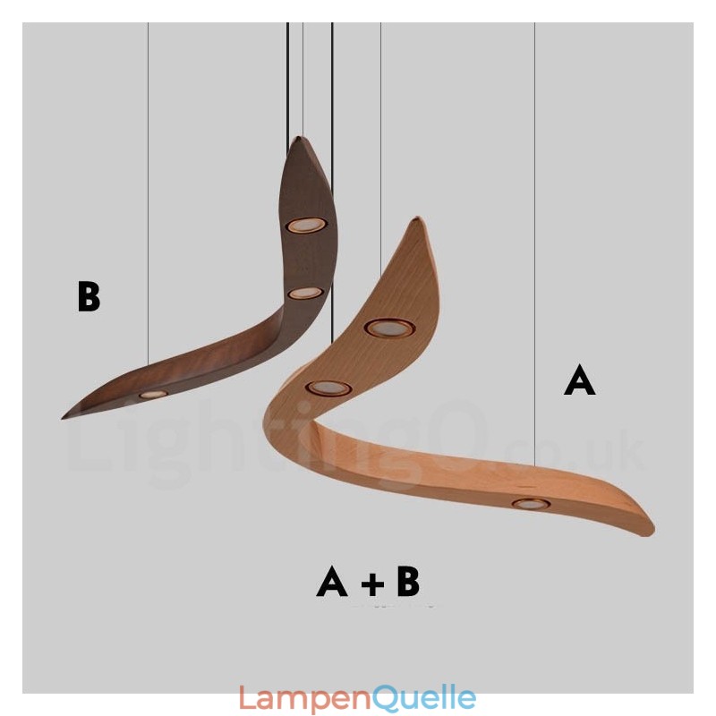 Moderne zeitgenössische Pendelleuchte aus Holz mit 3 Lichtern