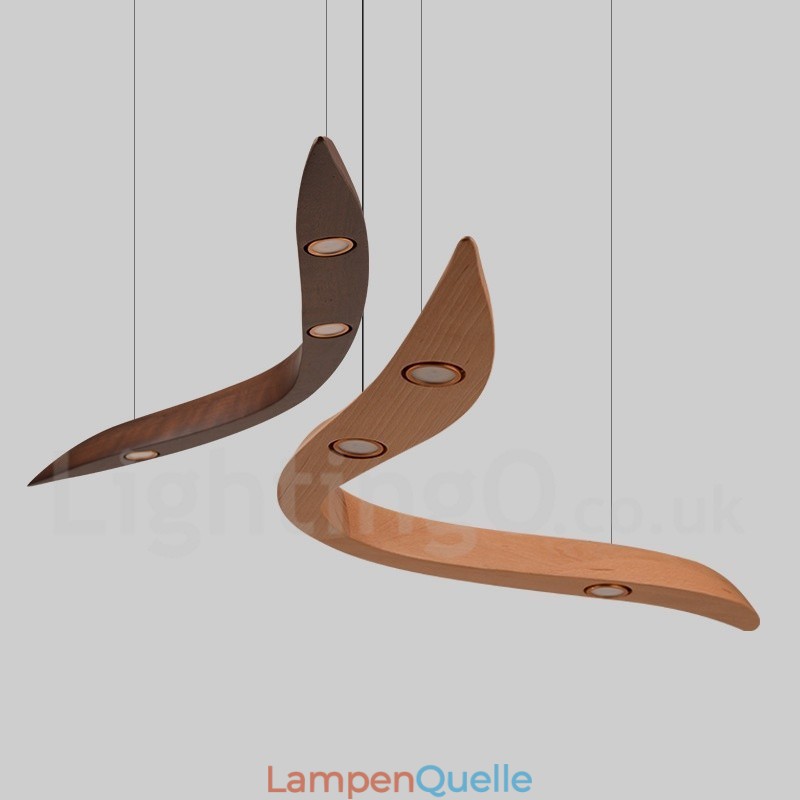 Moderne zeitgenössische Pendelleuchte aus Holz mit 3 Lichtern