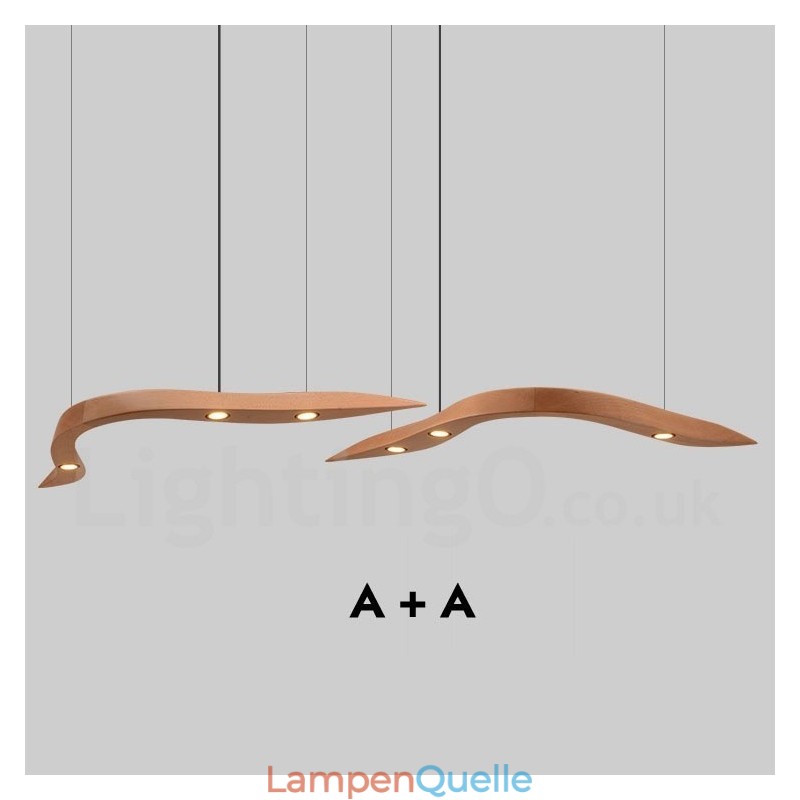 Moderne zeitgenössische Pendelleuchte aus Holz mit 3 Lichtern