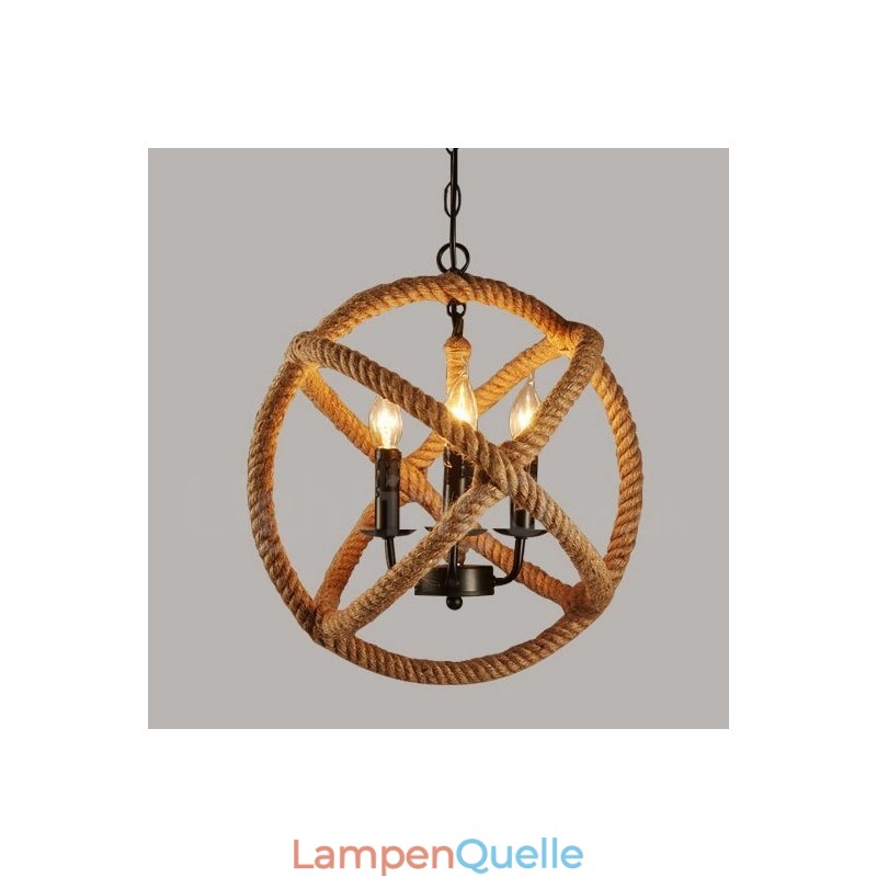 Country Hanfseil 3-flammige Vintage Pendelleuchte