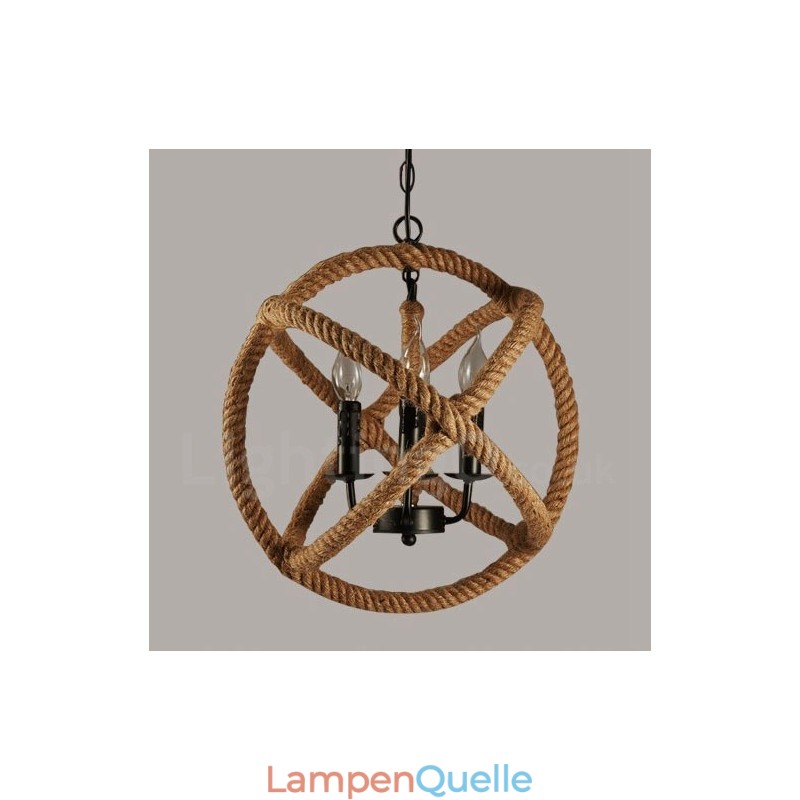 Country Hanfseil 3-flammige Vintage Pendelleuchte