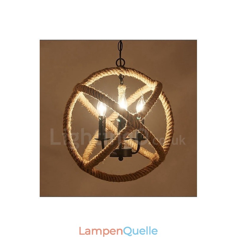 Country Hanfseil 3-flammige Vintage Pendelleuchte
