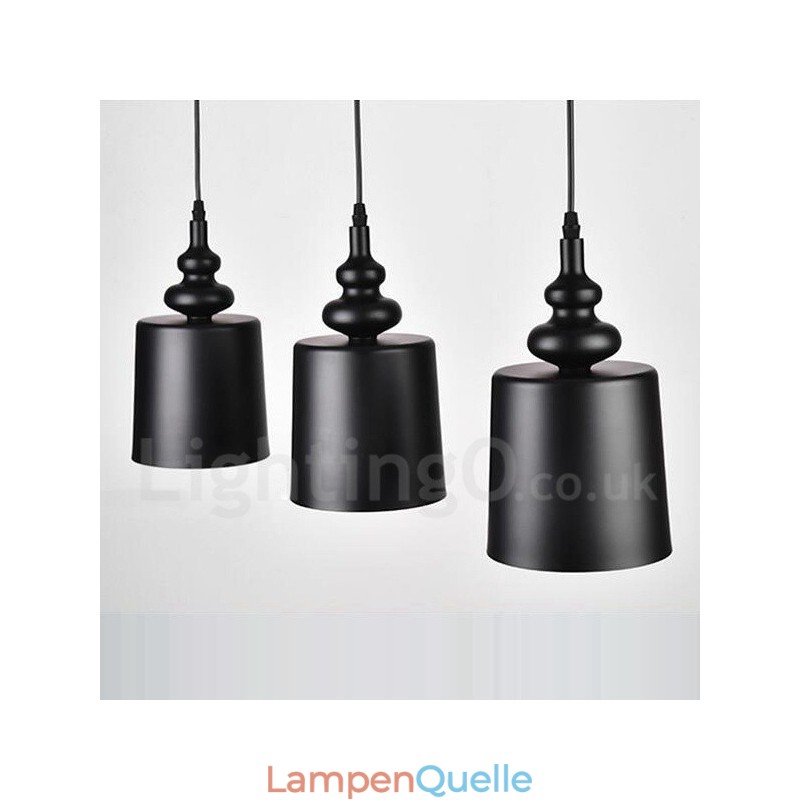 Schwarze, moderne Pendelleuchte mit 3 Lichtern