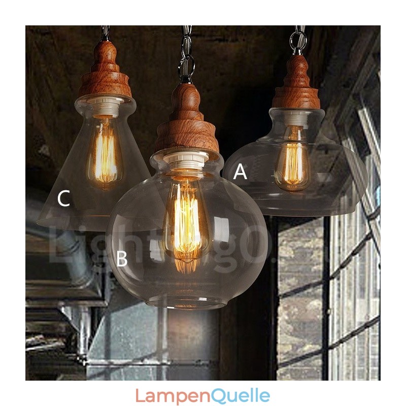 Retro Vintage Pendelleuchte mit Glasschirm Lampe