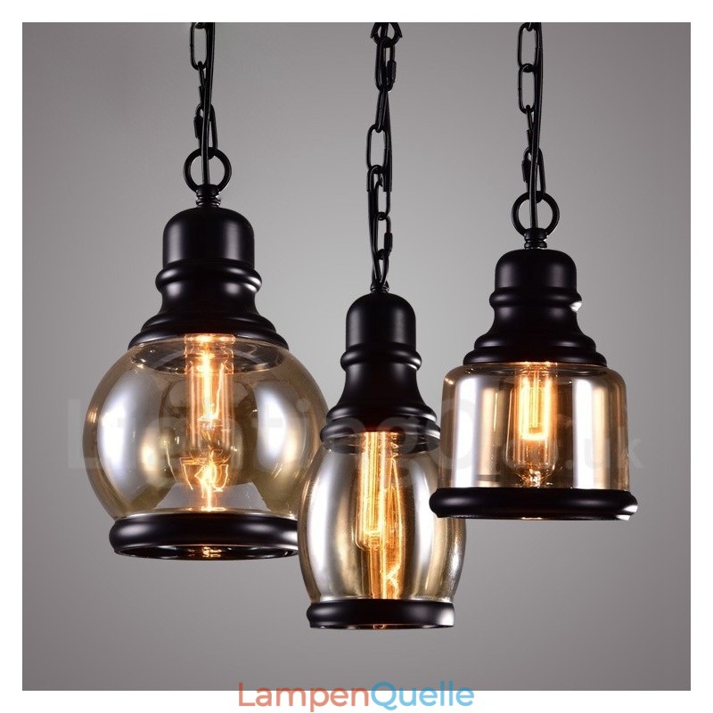Retro Vintage Pendelleuchte mit Glasschirm Lampe