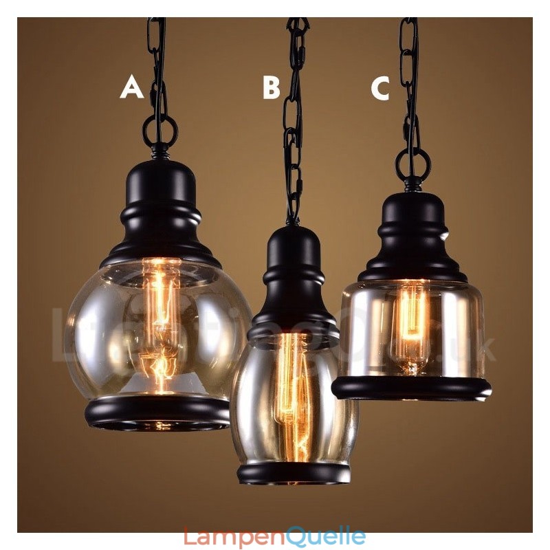 Retro Vintage Pendelleuchte mit Glasschirm Lampe