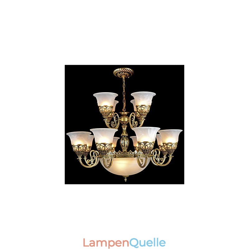 Bronze Kronleuchter Fünfzehn Lichter Moiré Glas Europäischen Retro