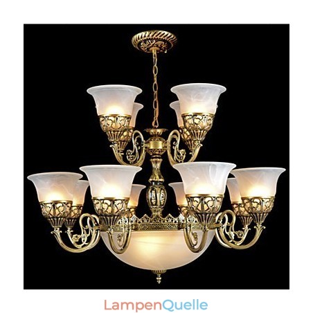 Bronze Kronleuchter Fünfzehn Lichter Moiré Glas Europäischen Retro Bronze Kronleuchter Fünfzehn Lichter Moiré Glas Europäischen Retro
